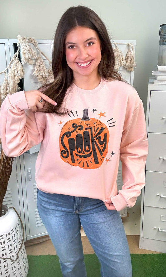 Spooky Pumpkin Rhinestone Graphic Sweatshirt