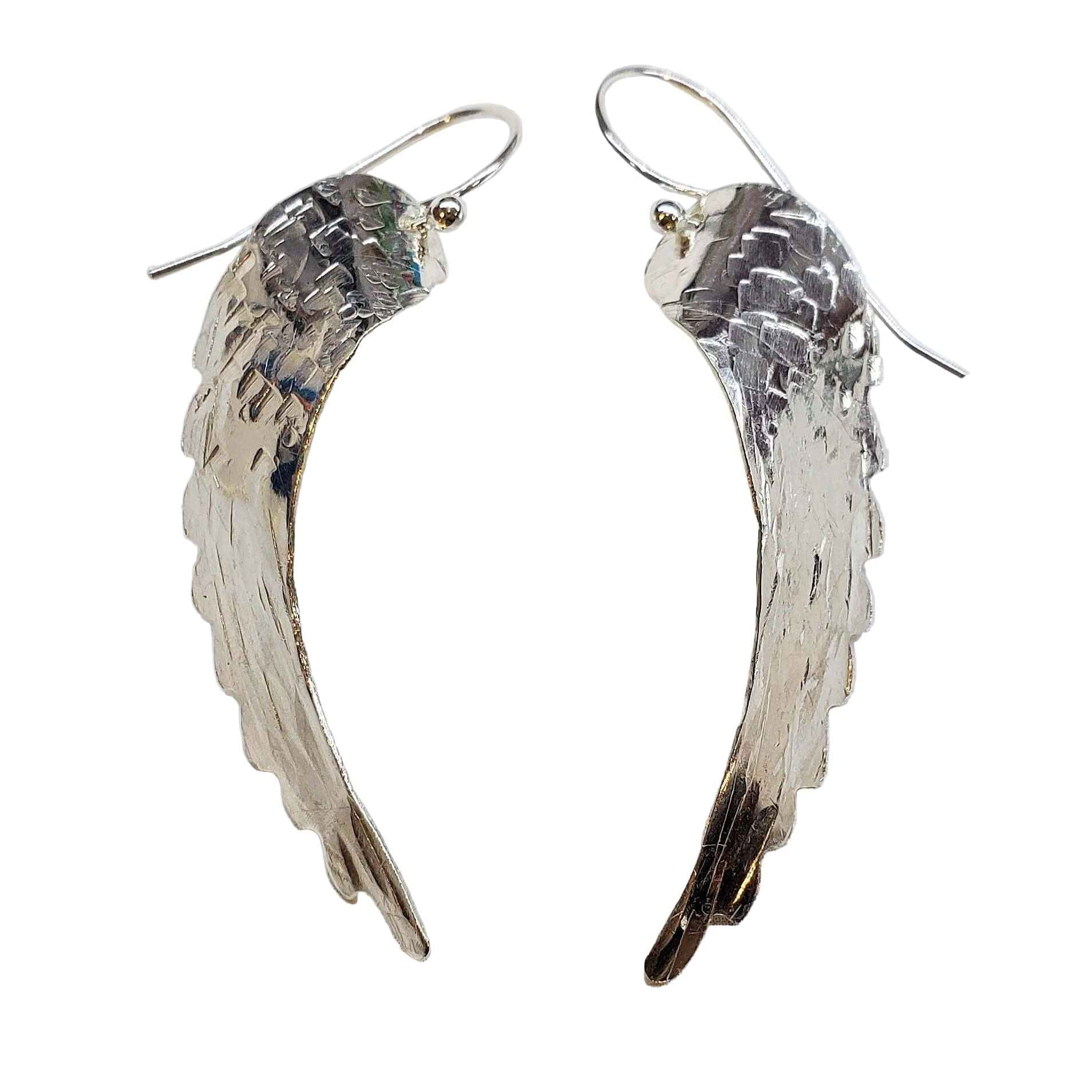 Silver Hammered Sculpted Angel Wing Earrings