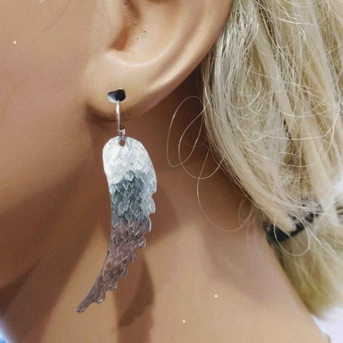 Silver Hammered Sculpted Angel Wing Earrings