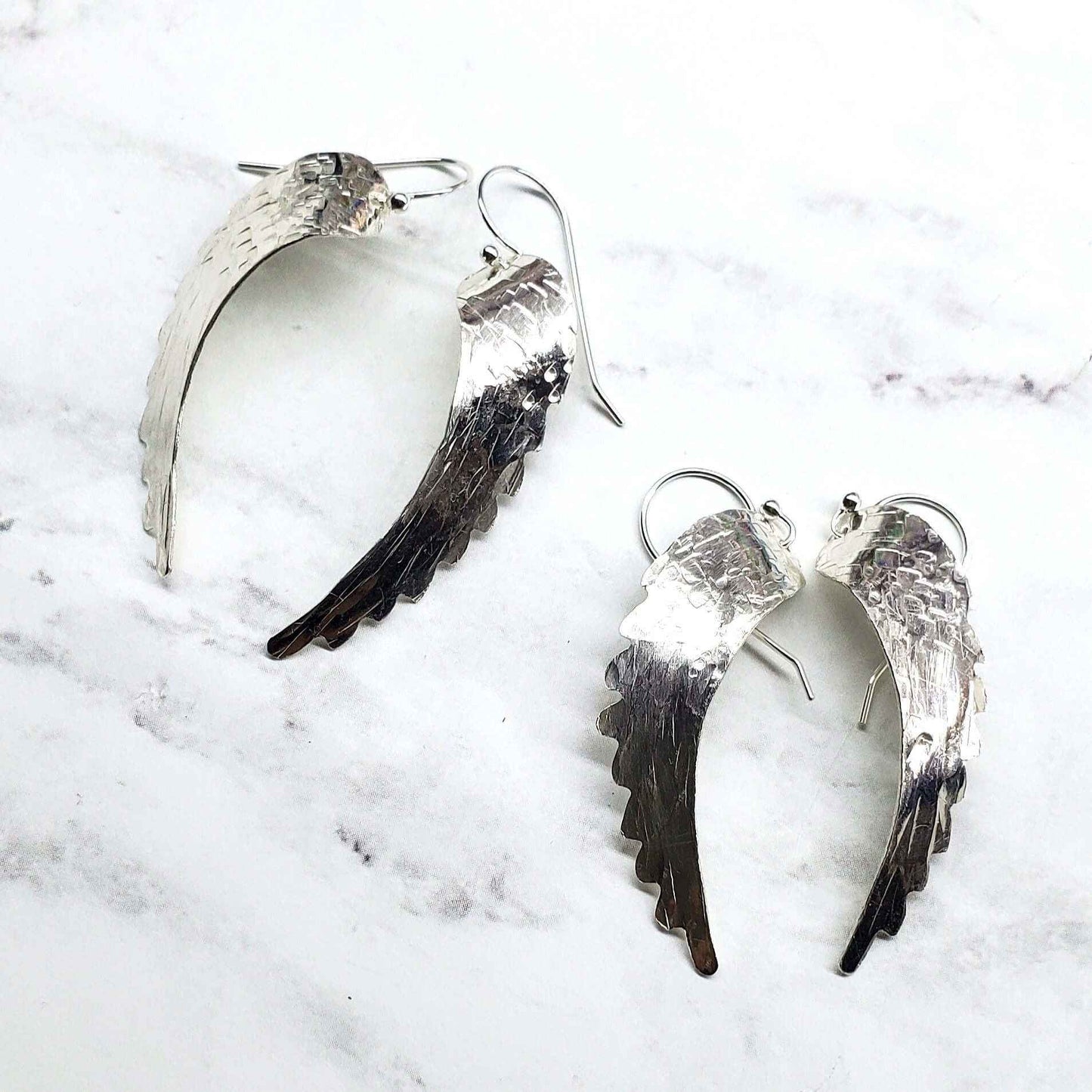 Silver Hammered Sculpted Angel Wing Earrings