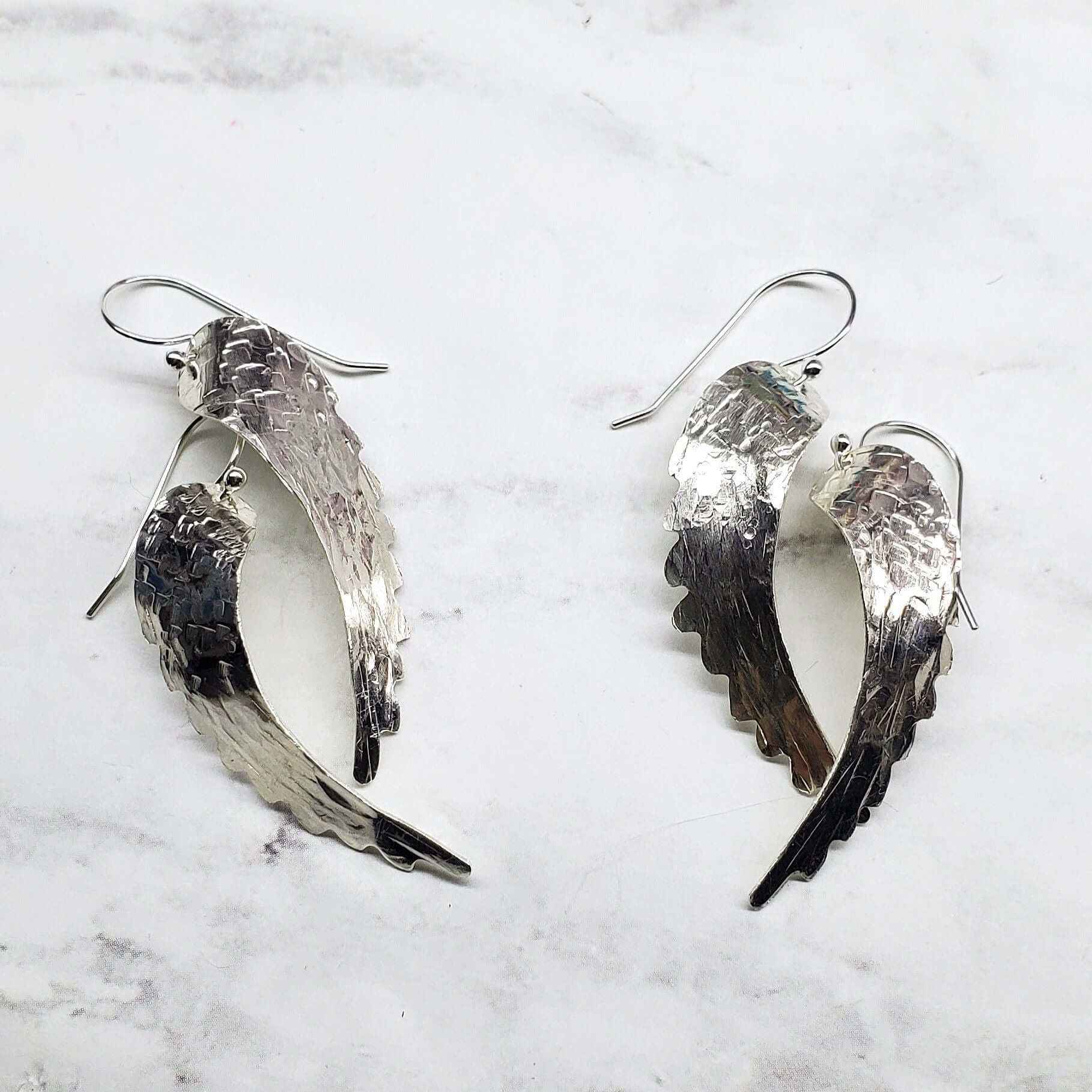 Silver Hammered Sculpted Angel Wing Earrings