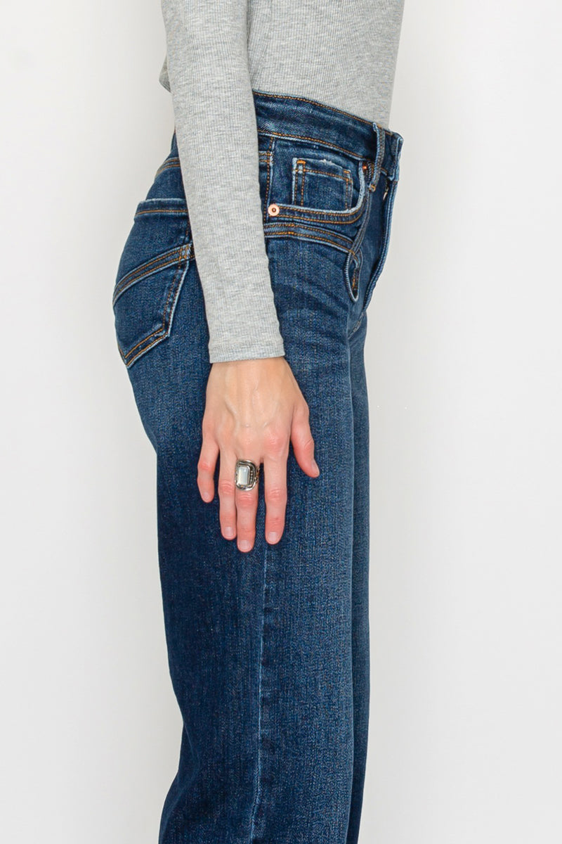 High Rise Ankle Straight Jeans - Western Detail Design