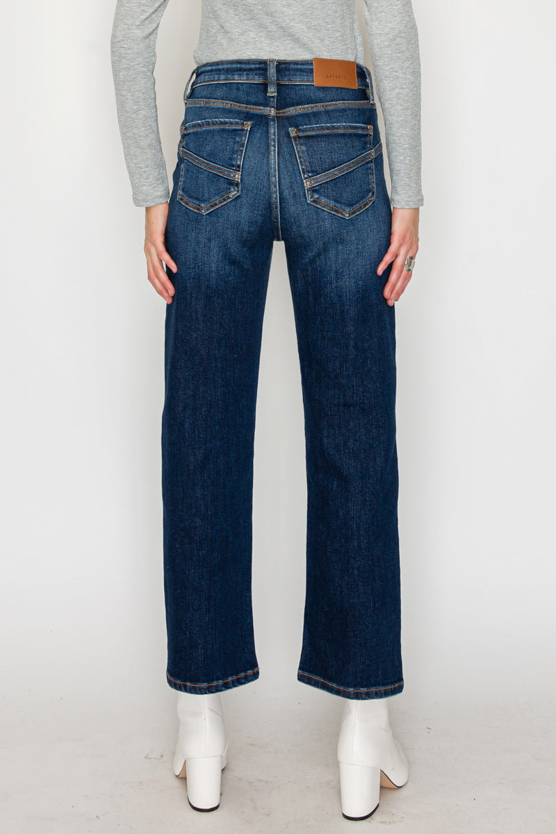 High Rise Ankle Straight Jeans - Western Detail Design