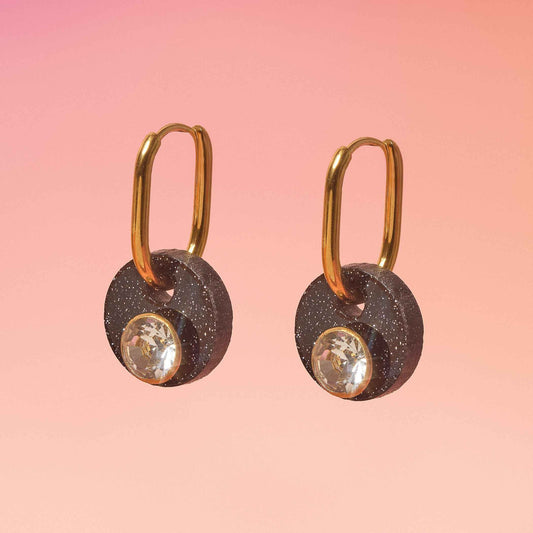 Deco Glam Medallion Oval Hoops Galaxy Water Resistant Hoop