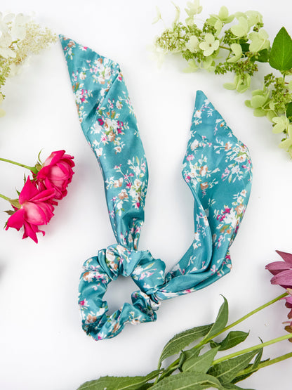 Teal Satin Scarf Scrunchie