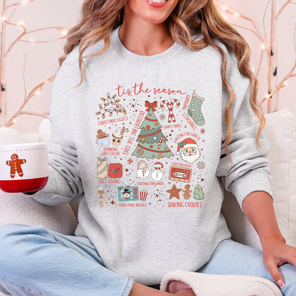 Tis The Season, Christmas, Cute, Trendy, Santa, Tree, Snowman, Cookies, Gifts Sweatshirt
