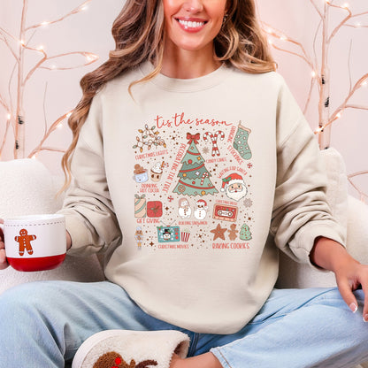 Tis The Season, Christmas, Cute, Trendy, Santa, Tree, Snowman, Cookies, Gifts Sweatshirt