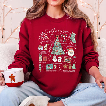 Tis The Season, Christmas, Cute, Trendy, Santa, Tree, Snowman, Cookies, Gifts Sweatshirt
