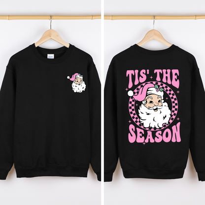 Tis The Season, Retro Santa, Pink, Checkered, Christmas, Front and Back Sweatshirt