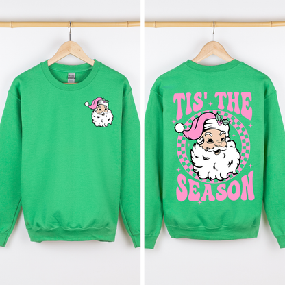 Tis The Season, Retro Santa, Pink, Checkered, Christmas, Front and Back Sweatshirt