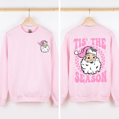Tis The Season, Retro Santa, Pink, Checkered, Christmas, Front and Back Sweatshirt
