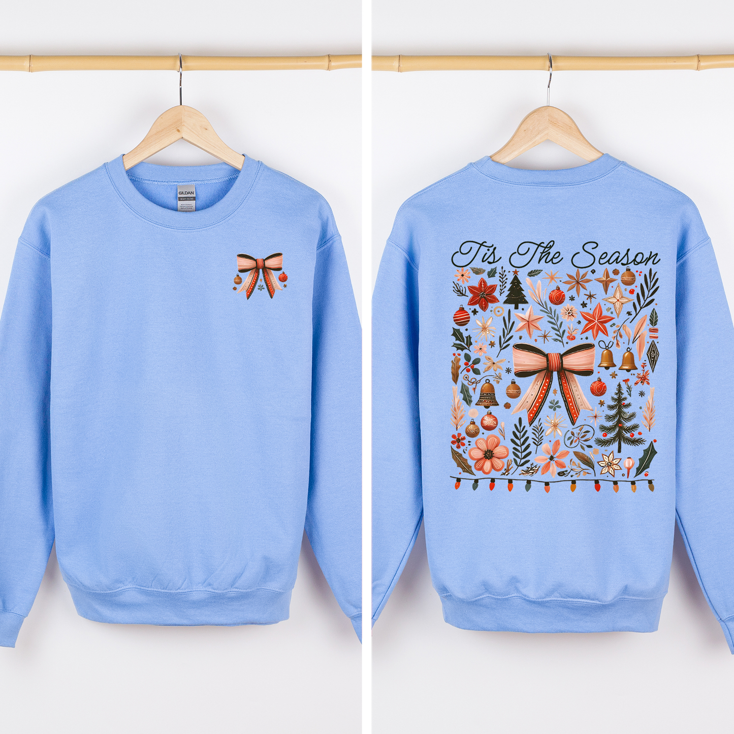Tis the Season, Christmas, Ribbons, Front and Back, Santa Sweatshirt