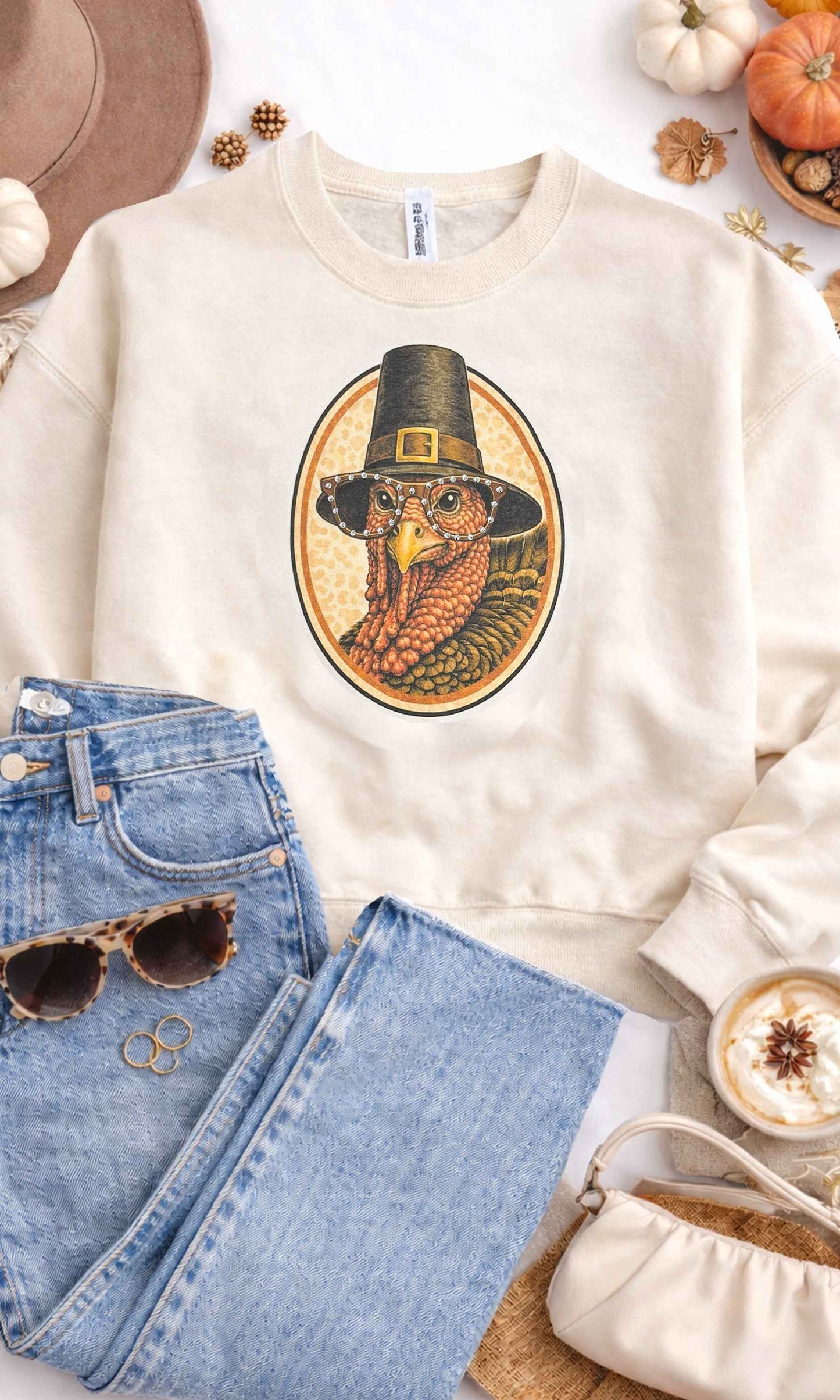 Tom the Turkey with Rhinestone Specs Graphic Sweatshirt