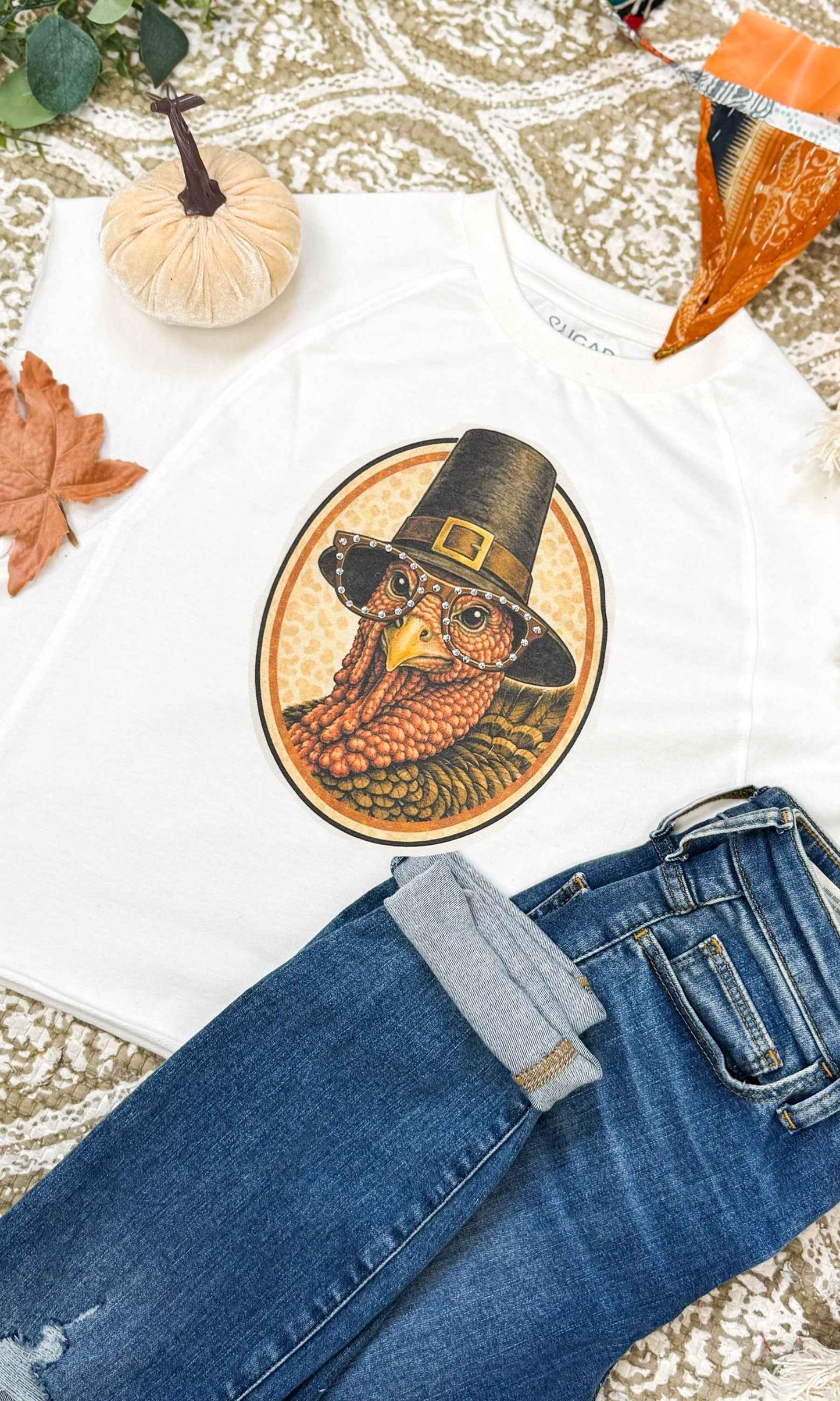 Tom the Turkey with Rhinestone Specs Graphic Edgy Shirt