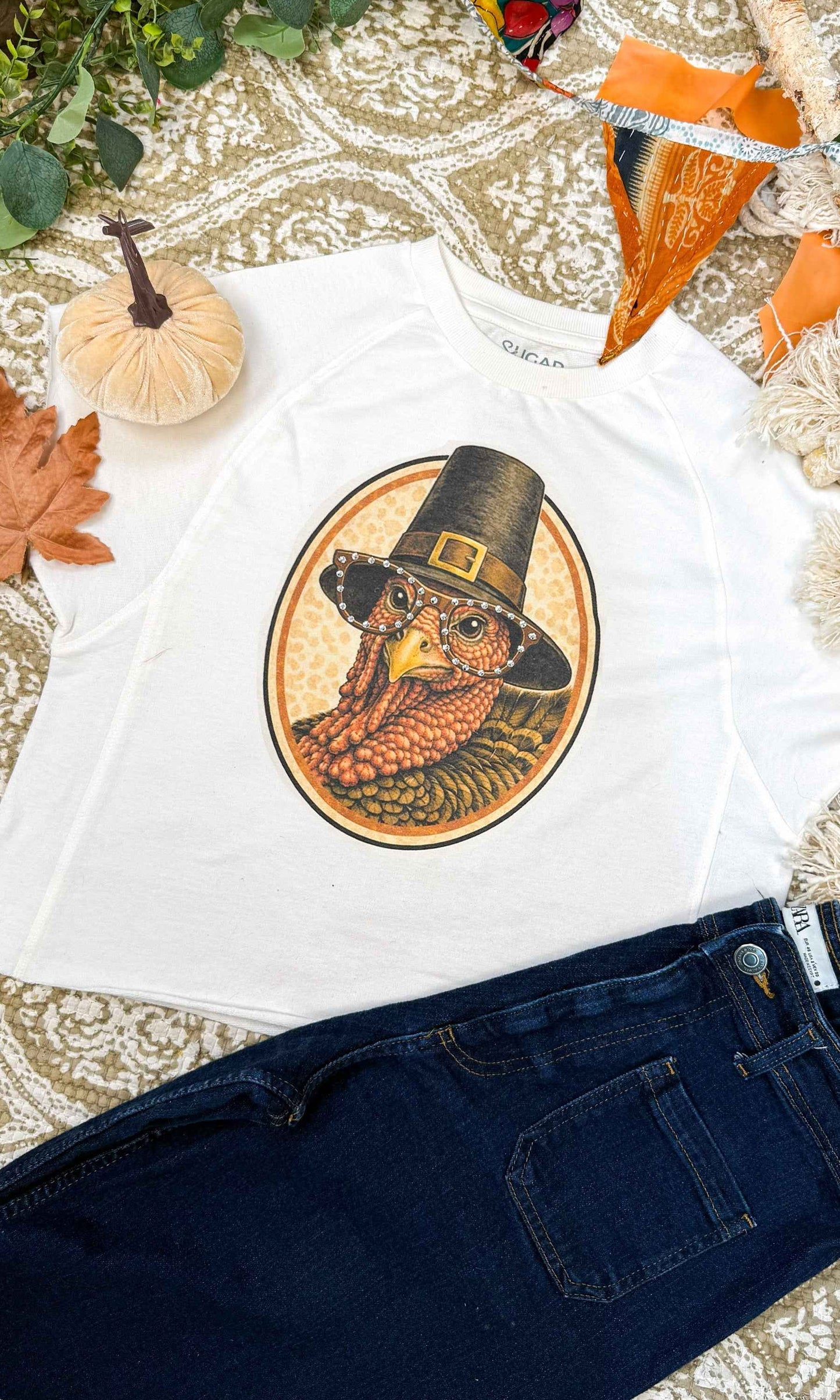 Tom the Turkey with Rhinestone Specs Graphic Edgy Shirt