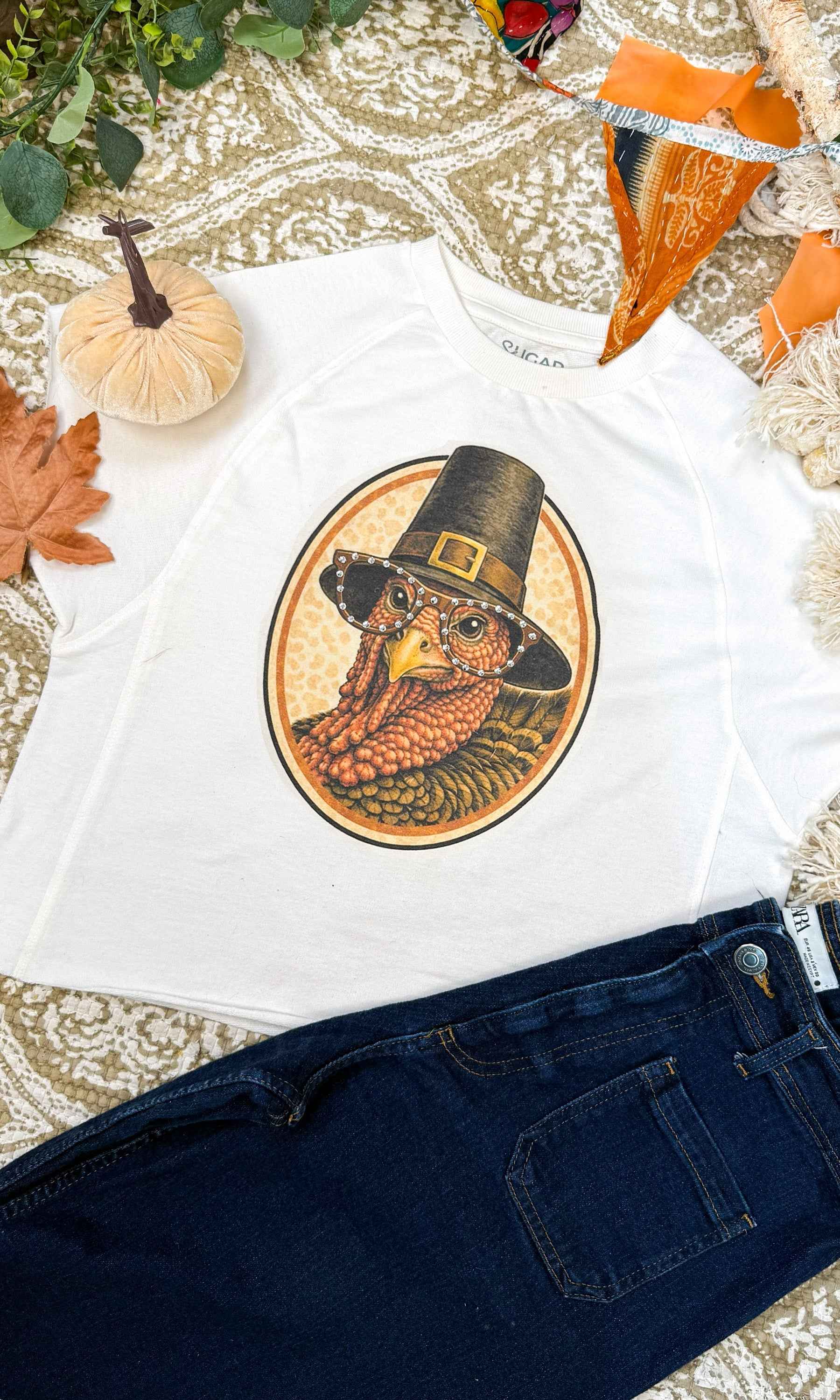 Tom the Turkey with Rhinestone Specs Graphic Edgy Shirt