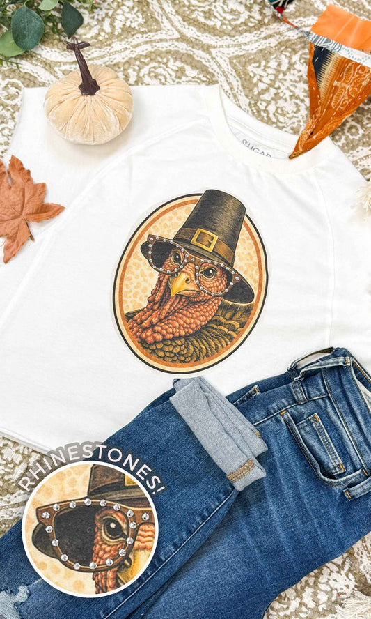 Tom the Turkey with Rhinestone Specs Graphic Edgy Shirt