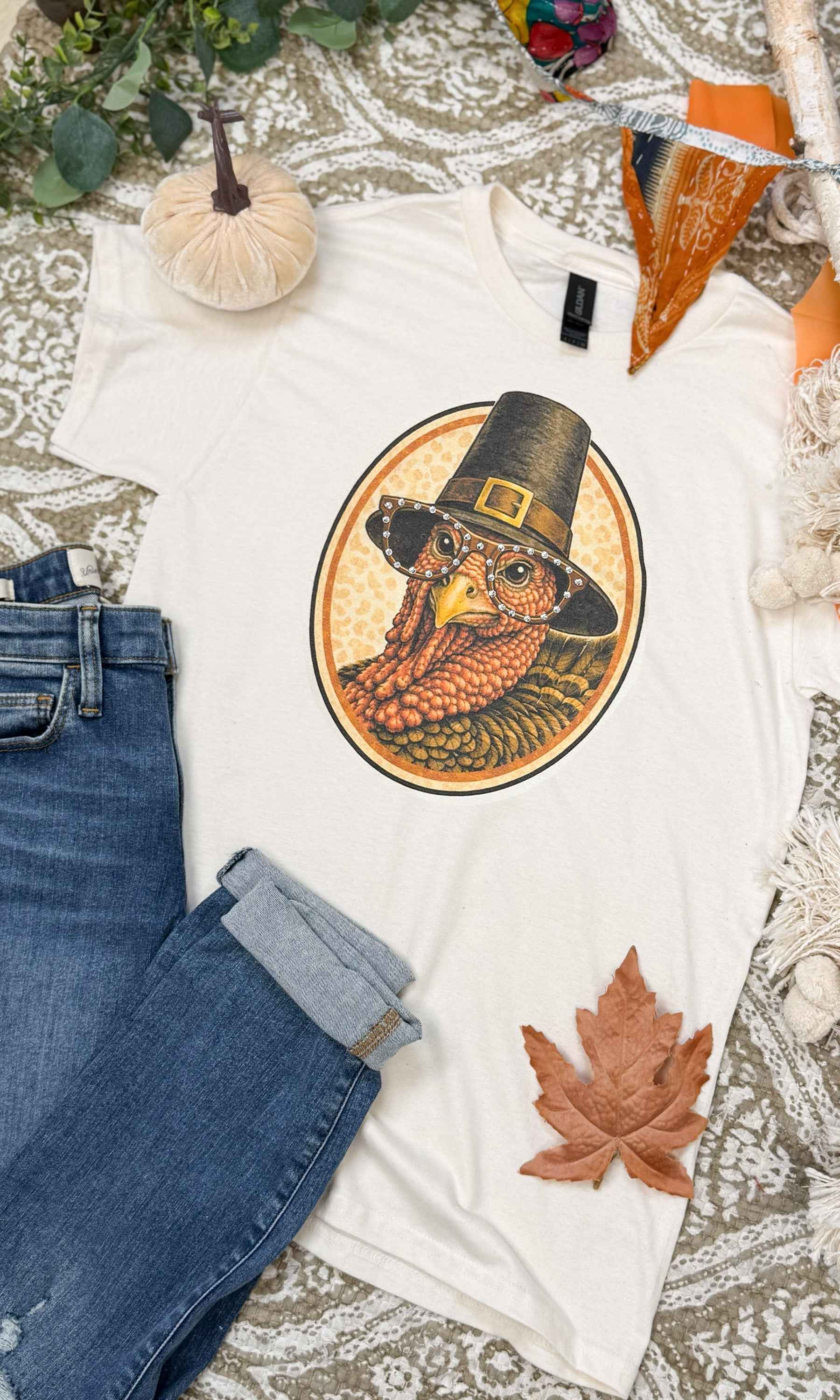 Tom the Turkey with Rhinestone Specs Graphic T-Shirt