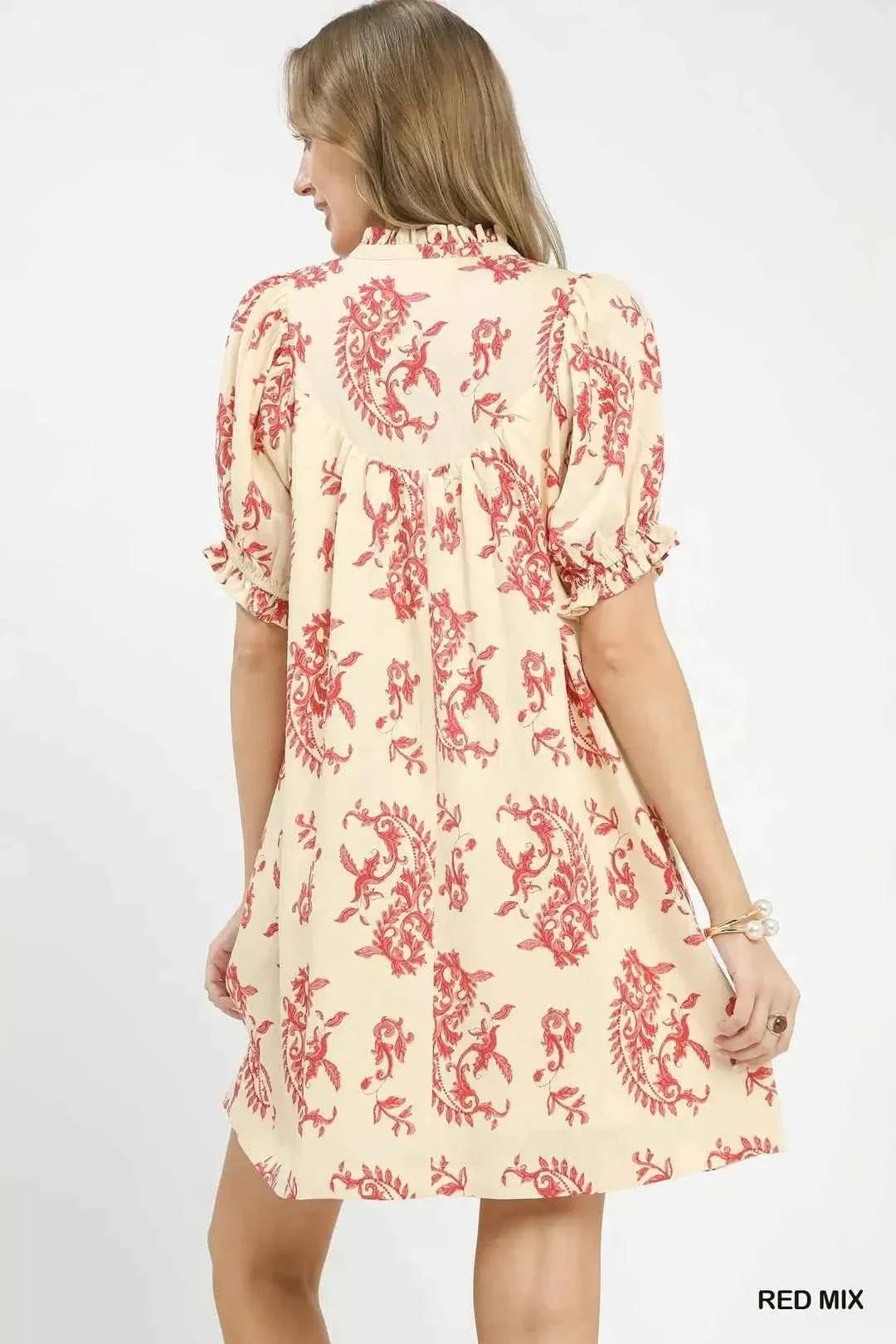 Umgee Mix Paisley Scallop Trim Dress