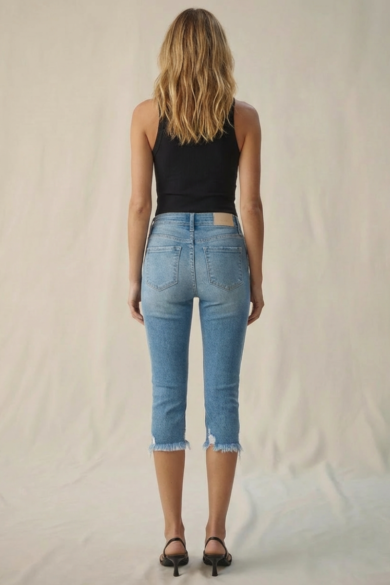 Lauren Mid Rise Capri with Frayed Hem Jeans