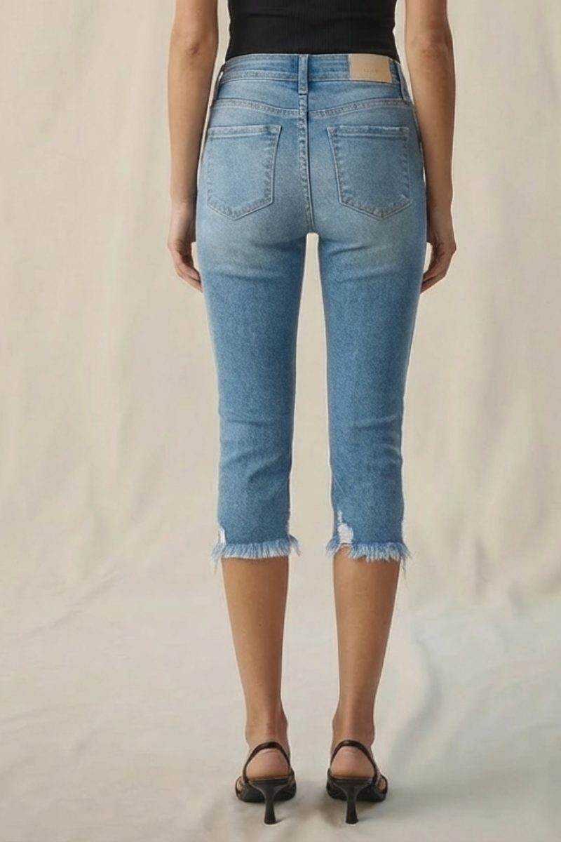 Lauren Mid Rise Capri with Frayed Hem Jeans