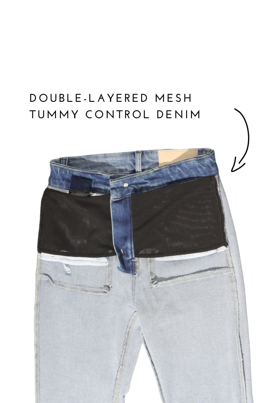 Mesh Tummy Control High Rise Straight W/ Single Cuff Jeans