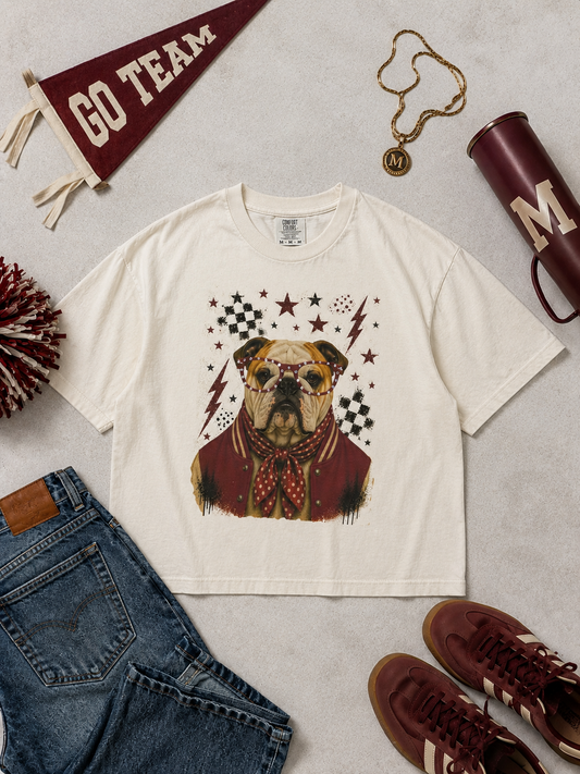 Varsity Specs Rhinestone Bulldog Spirit Comfort Color Boxy Graphic T-Shirt