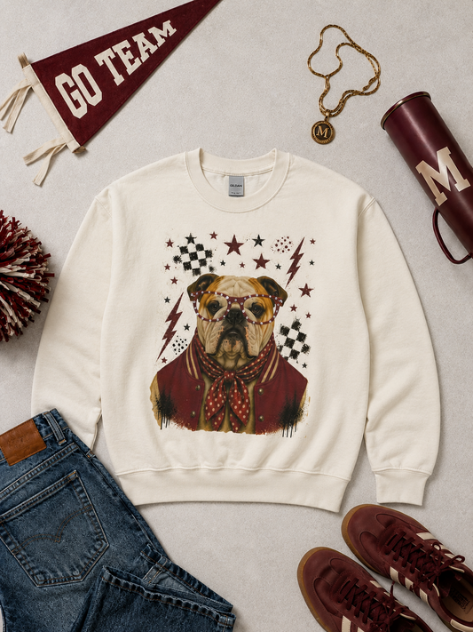 Varsity Specs Rhinestone Bulldog Spirit Graphic Sweatshirt
