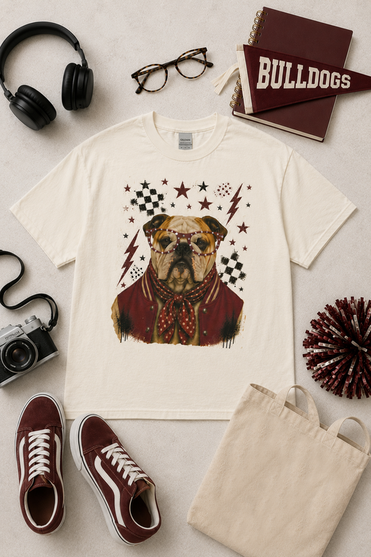 Varsity Specs Rhinestone Bulldog Spirit Graphic T-Shirt