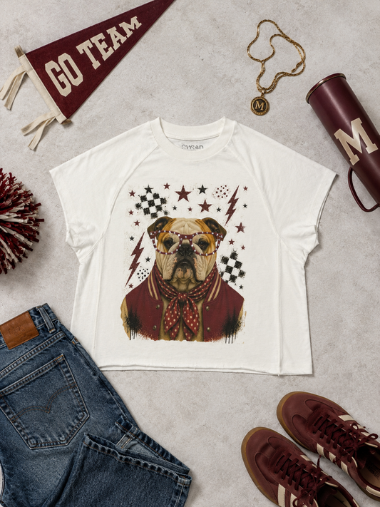 Varsity Specs Rhinestone Bulldog Spirit Graphic Edgy Shirt