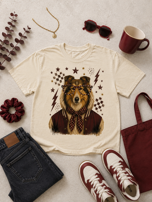 Varsity Specs Rhinestone Collie Spirit Comfort Color Boxy Graphic T-Shirt
