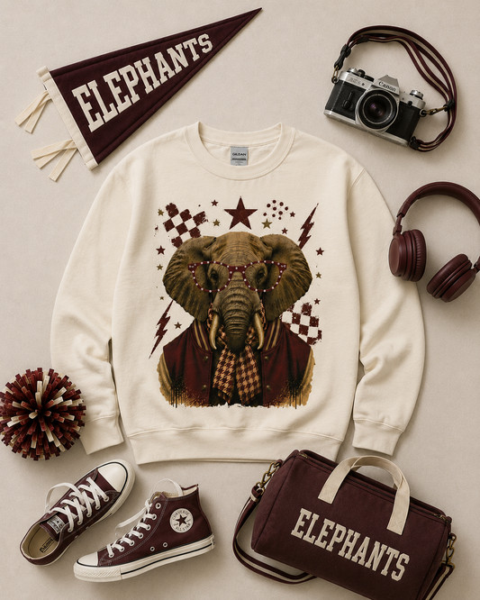Varsity Specs Rhinestone Elephant Spirit Graphic Sweatshirt