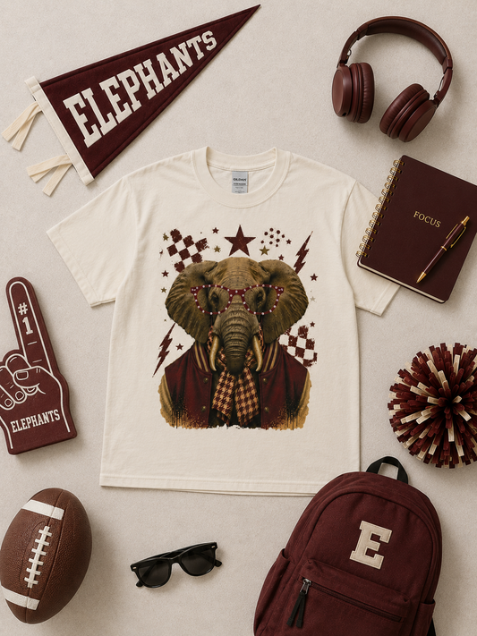 Varsity Specs Rhinestone Elephant Spirit Graphic T-Shirt