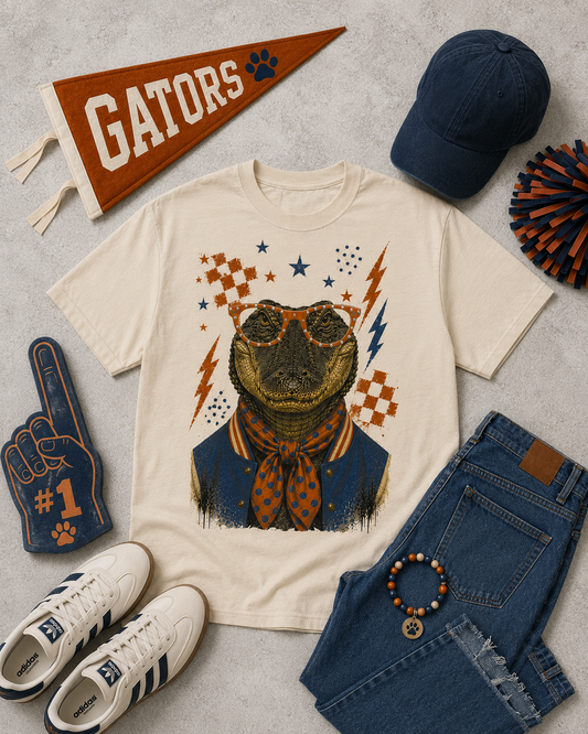 Varsity Specs Rhinestone Gator Spirit Comfort Color Boxy Graphic T-Shirt