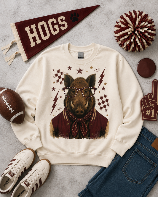 Varsity Specs Rhinestone Hog Spirit Graphic Sweatshirt