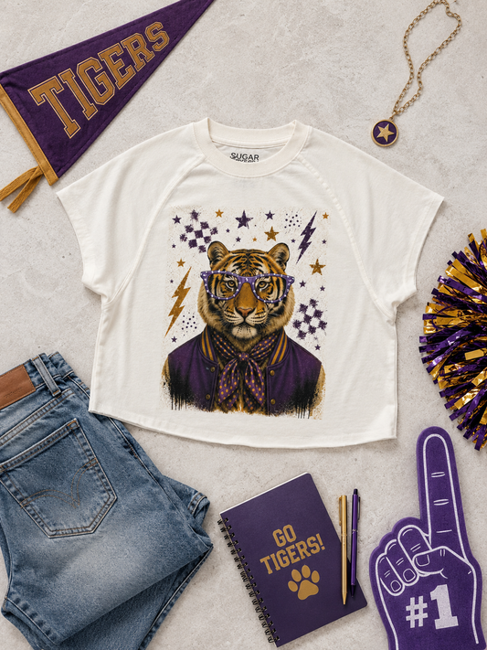 Varsity Specs Rhinestone Tiger Spirit Graphic Edgy Shirt