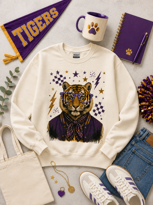 Varsity Specs Rhinestone Tiger Spirit Graphic Sweatshirt