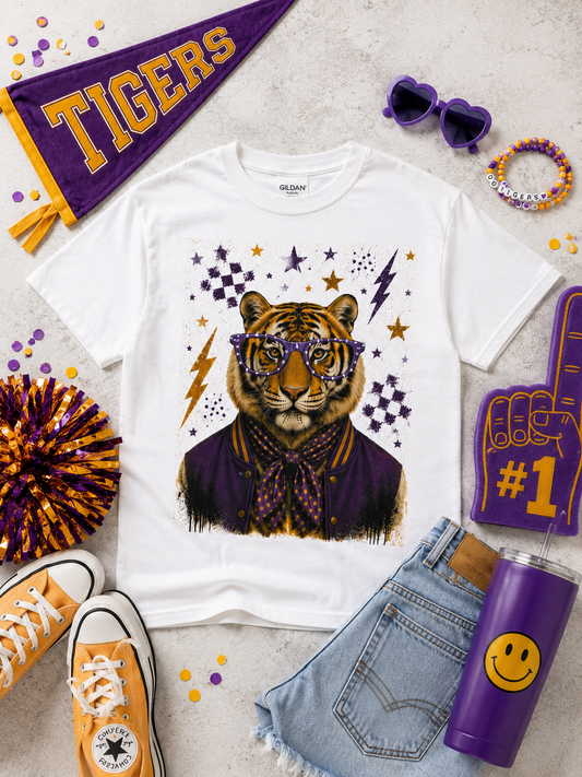 Varsity Specs Rhinestone Tiger Spirit Graphic T-Shirt
