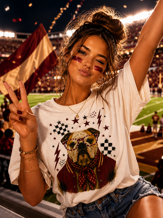 Varsity Specs Rhinestone Bulldog Spirit Comfort Color Boxy Graphic T-Shirt