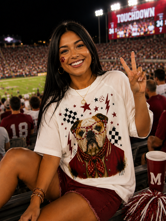 Varsity Specs Rhinestone Bulldog Spirit Graphic Edgy Shirt