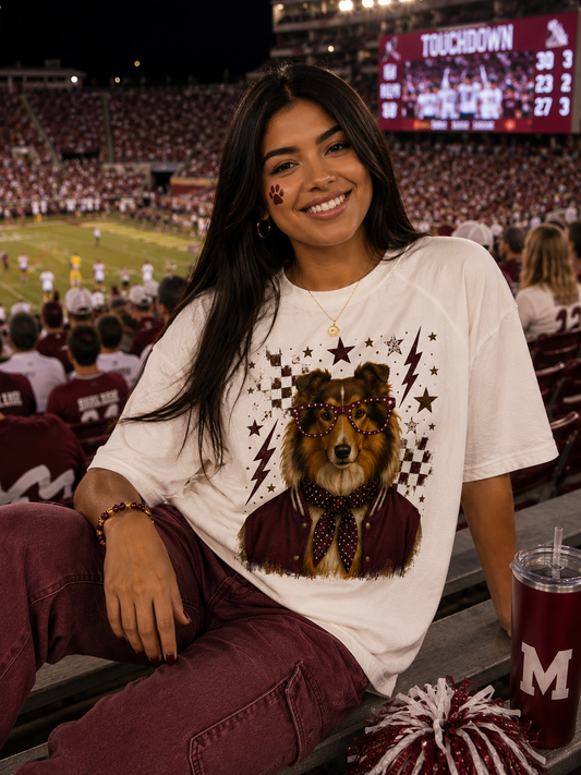 Varsity Specs Rhinestone Collie Spirit Graphic Edgy Shirt