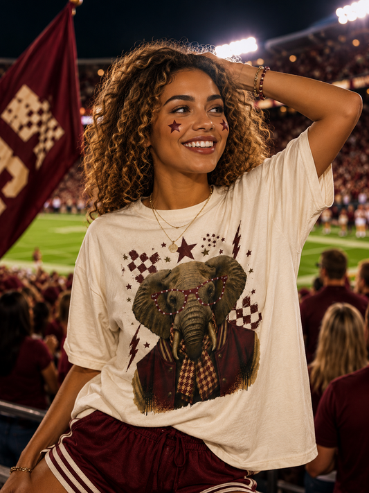 Varsity Specs Rhinestone Elephant Spirit Comfort Color Boxy Graphic T-Shirt