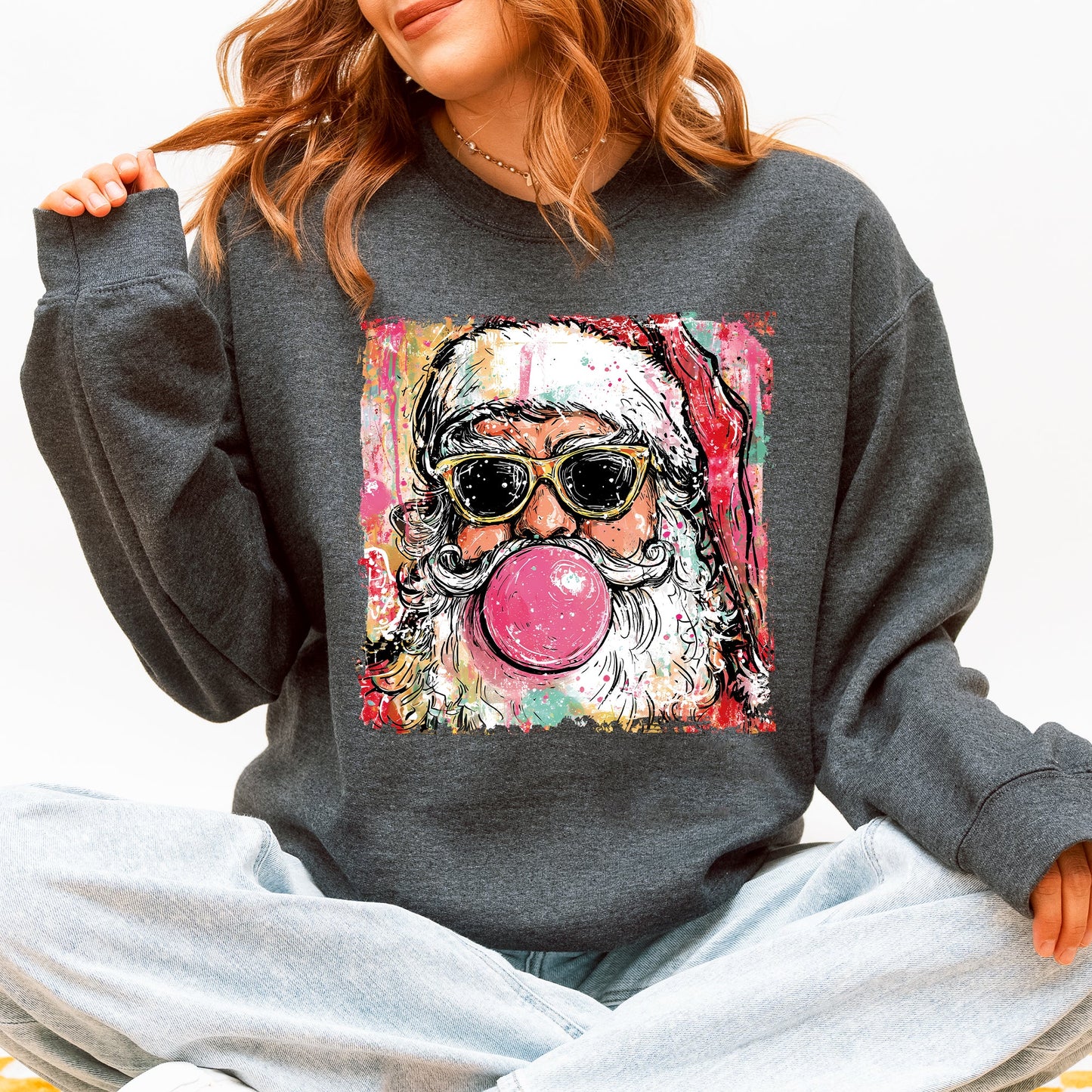 Vintage Santa, Sketched, Christmas, Bubble Gum, Cute Sweatshirt