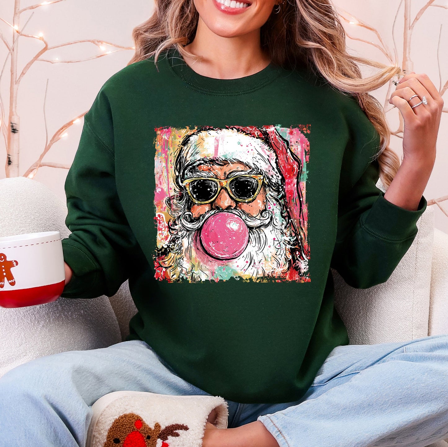 Vintage Santa, Sketched, Christmas, Bubble Gum, Cute Sweatshirt