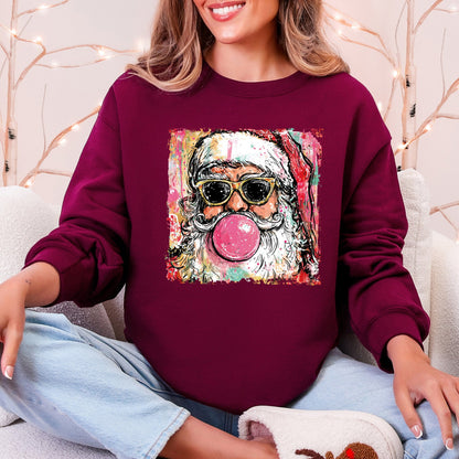 Vintage Santa, Sketched, Christmas, Bubble Gum, Cute Sweatshirt