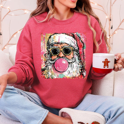 Vintage Santa, Sketched, Christmas, Bubble Gum, Cute Sweatshirt
