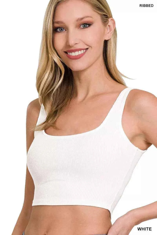 White Ribbed Square Neck Brami with Seamless Stretch Fit by Zenana