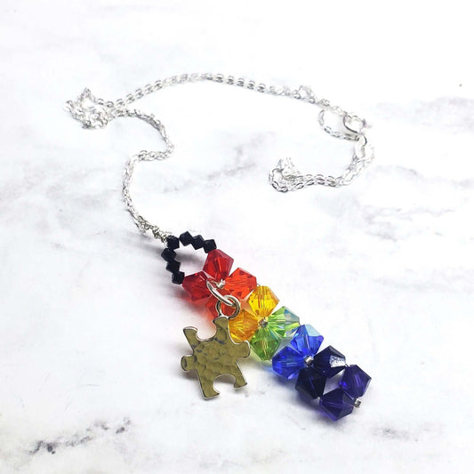 Wire Woven Rainbow Autism Puzzle Piece Bar Necklace-2026