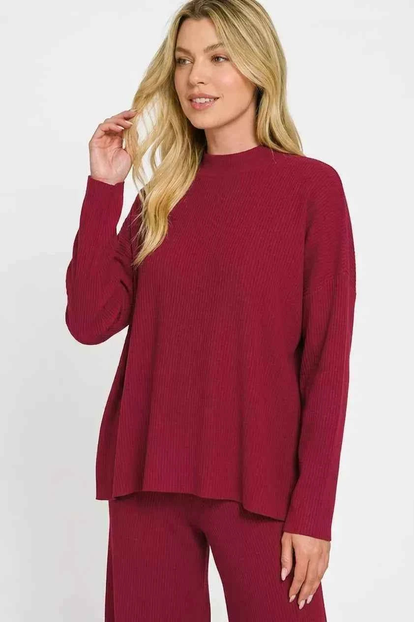 Cabernet Ribbed Viscose Sweater Top & Pants Lounge Set by Zenana