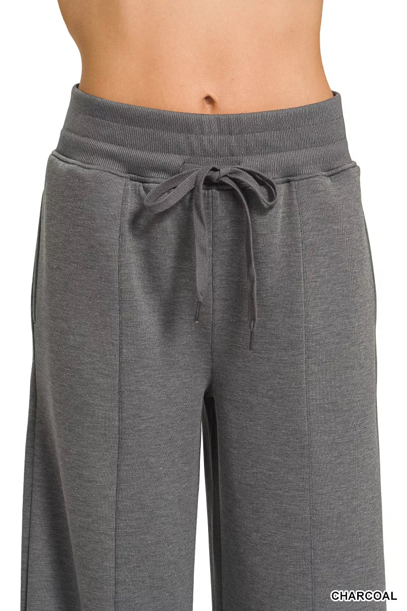 Charcoal Scuba Collared Short Sleeve Pullover & Center Seam Pants Set | Zenana